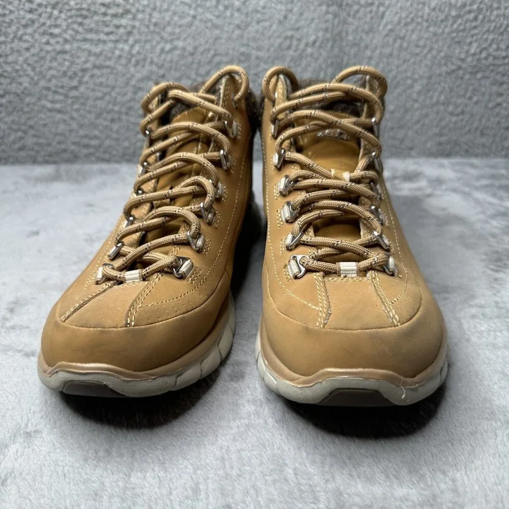 Skechers Relaxed Fit Leather Ankle Boots‎ Women 7 Cognac Tan Outdoor Hiking